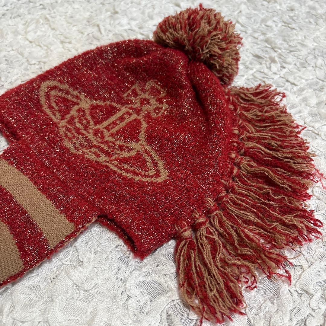 新品 タグ付　ヴィヴィアンウエストウッド　ニット帽　オーブ　モヒカン　耳当て　赤