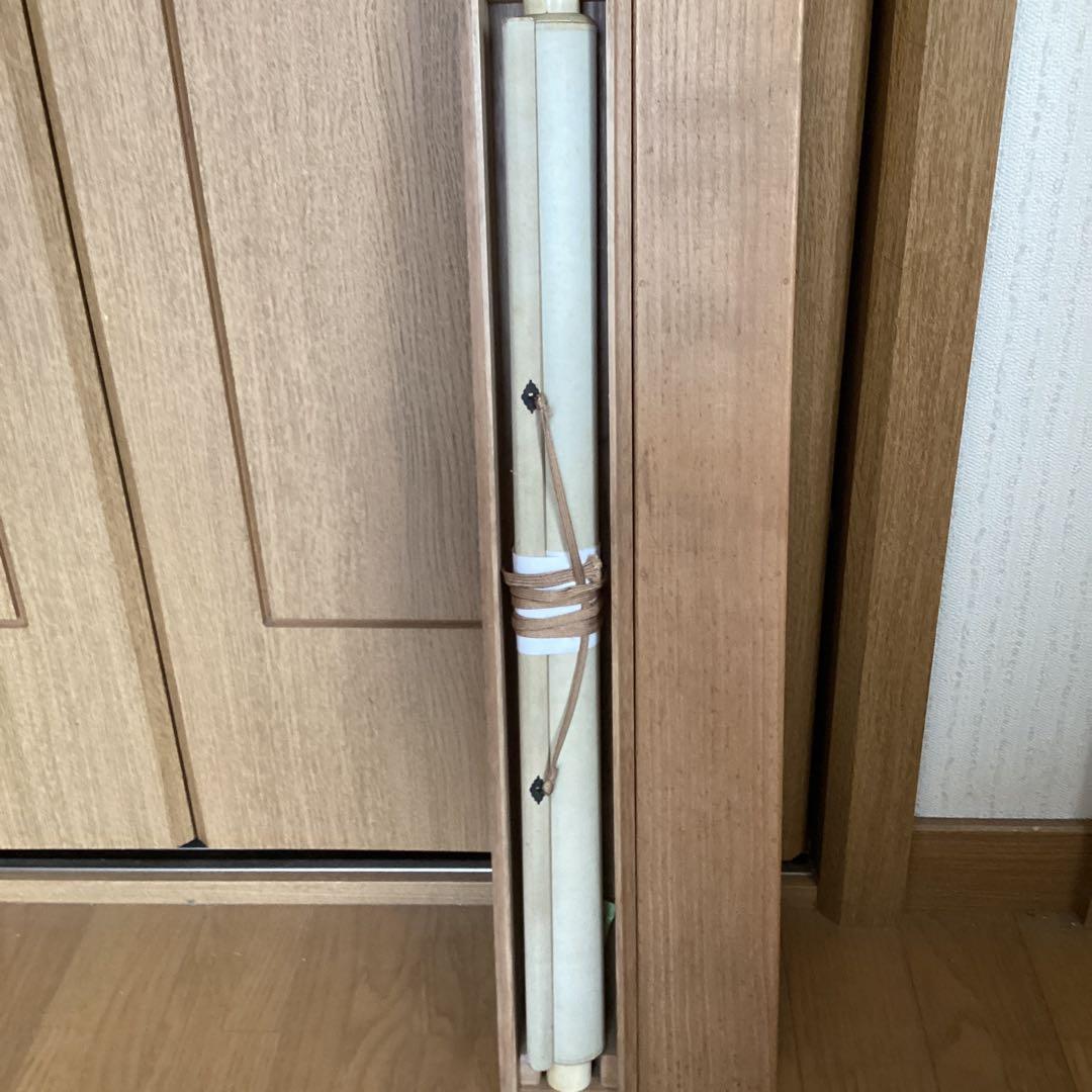 速水御舟　木版画掛軸　昭和8年作　【　桔梗　】　銀箔扇面　　掛軸一幅　493