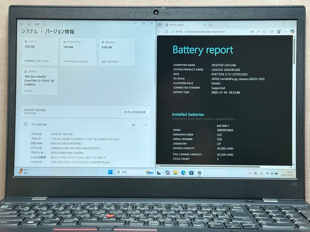 Windowsノート本体 ThinkPad L15 Gen 2 i5-1135G7 8 256 |3049