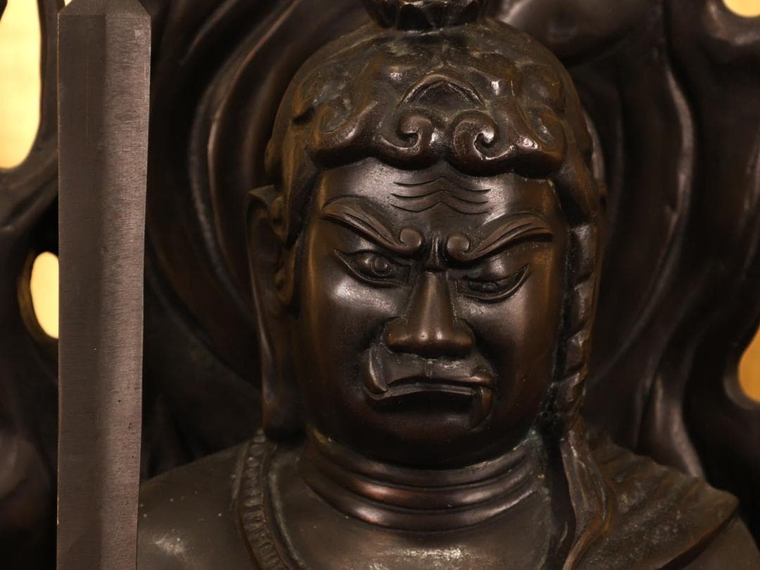 BK259　本物保証　般若純一郎 作　「 不動明王立像 」 ブロンズ　高さ98㎝