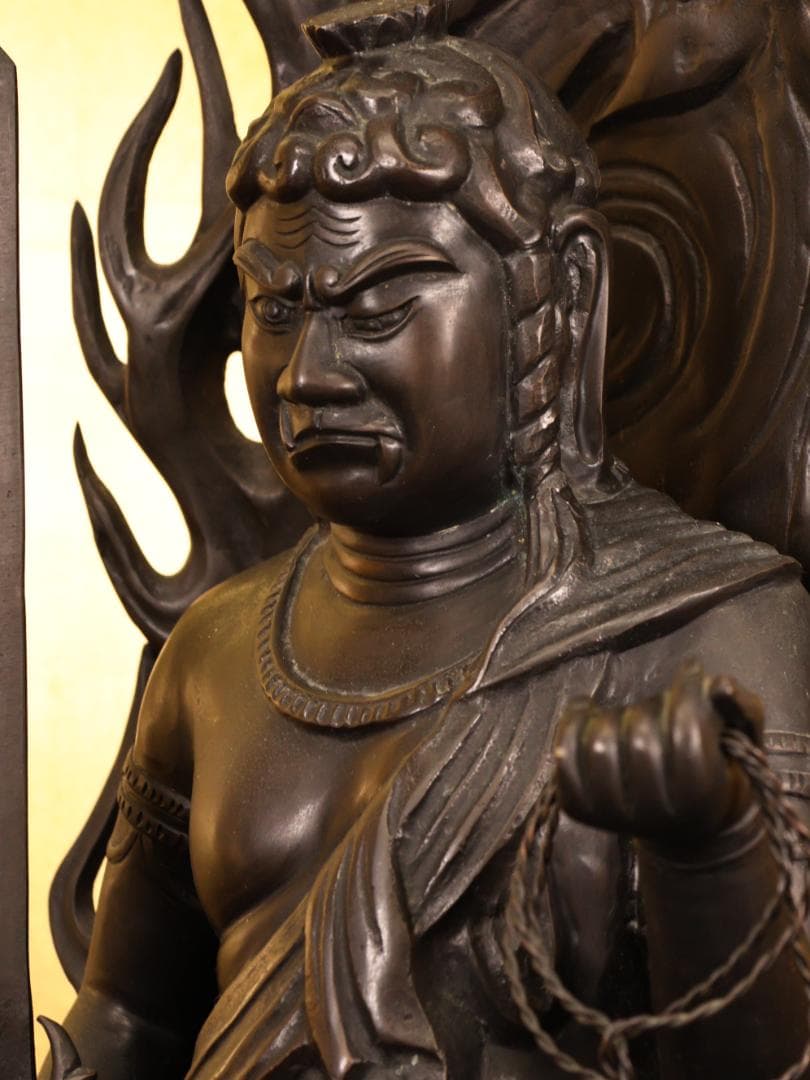 BK259　本物保証　般若純一郎 作　「 不動明王立像 」 ブロンズ　高さ98㎝