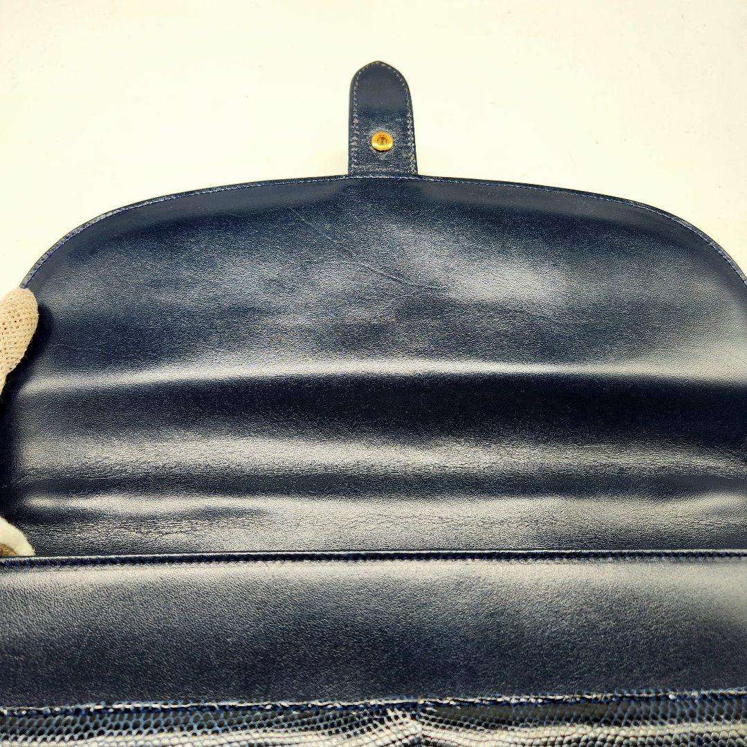 FURDI ITALY リザードレザー ハンドバッグ ネイビー フォーマル