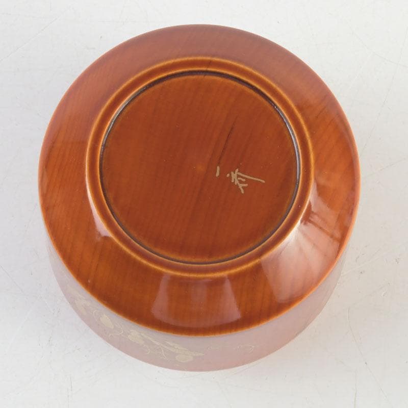 茶道具　蒔絵師　西條一斎作　春慶塗　春草蒔絵　棗　共箱　V　9301