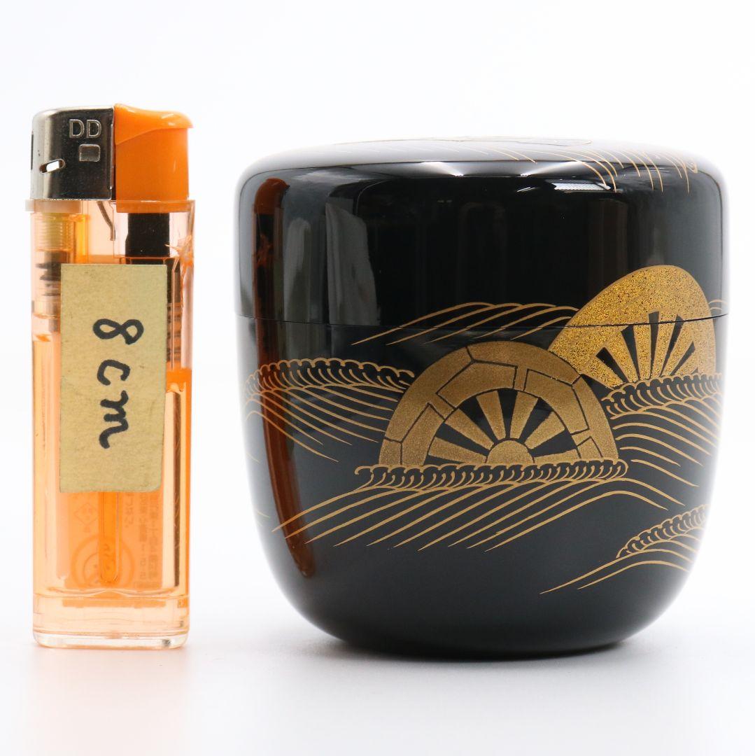 藤野松香作 波源氏車蒔絵 中棗 螺鈿細工 茶道具 共箱共布　V823　N1