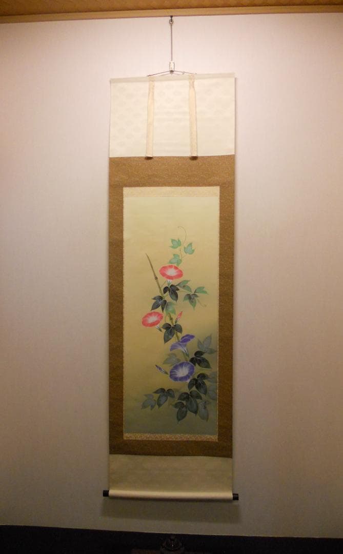 掛け軸 佐藤玉泉 『 朝顔 』 中島清堂 識箱 絹本 希少 茶道具 掛軸 美品