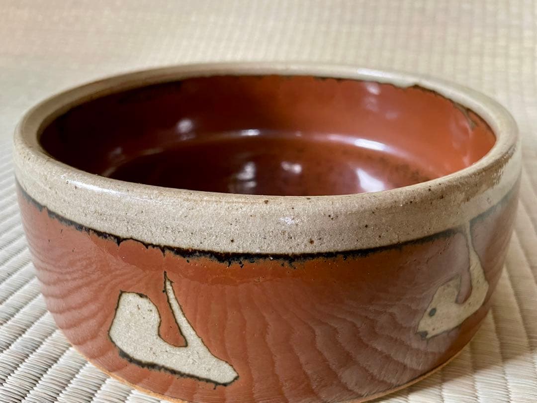 濱田晋作　柿釉抜絵鉢