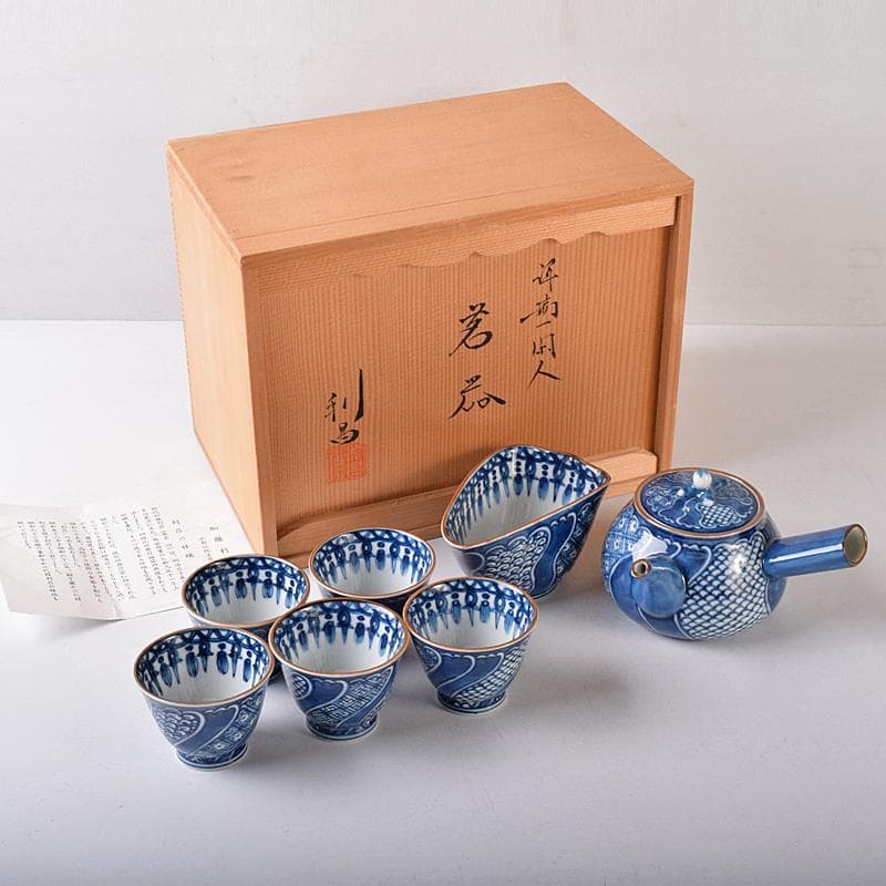 京焼　平安　加藤利昌作　祥瑞一閑人　茶器揃 　共箱　M　R8218