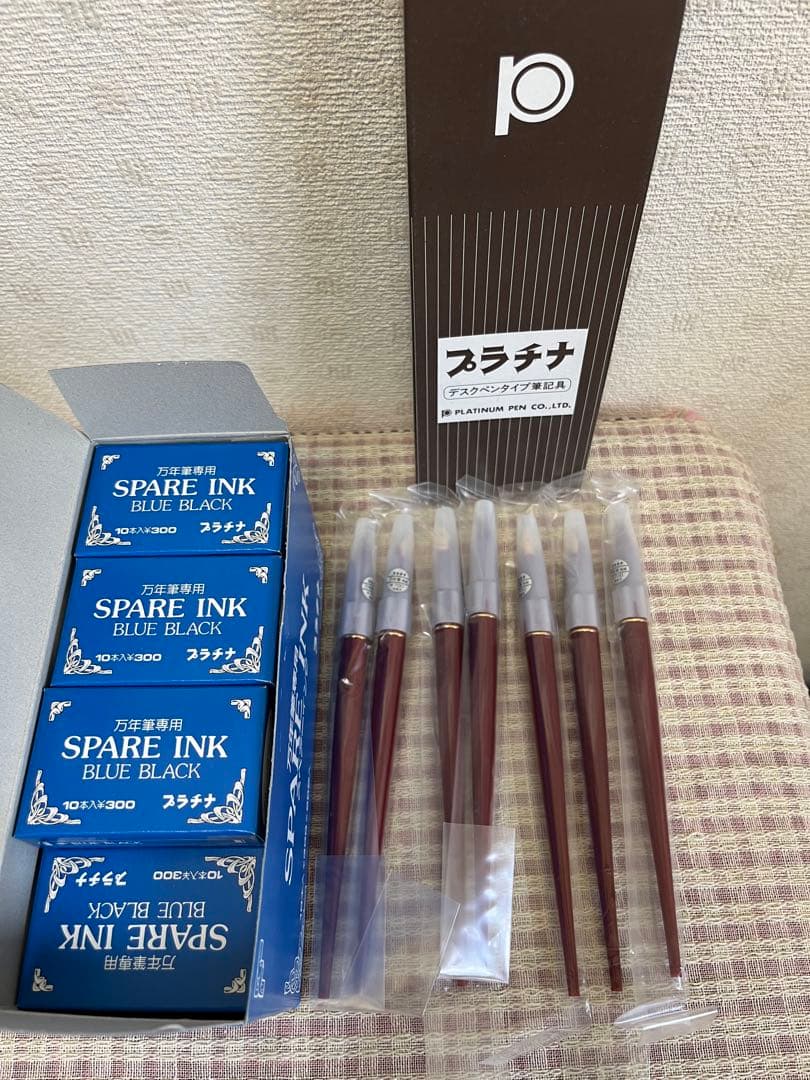 プラチナ デスクペン 赤軸7本 &スペアインク ブルーブラック 190本のセット
