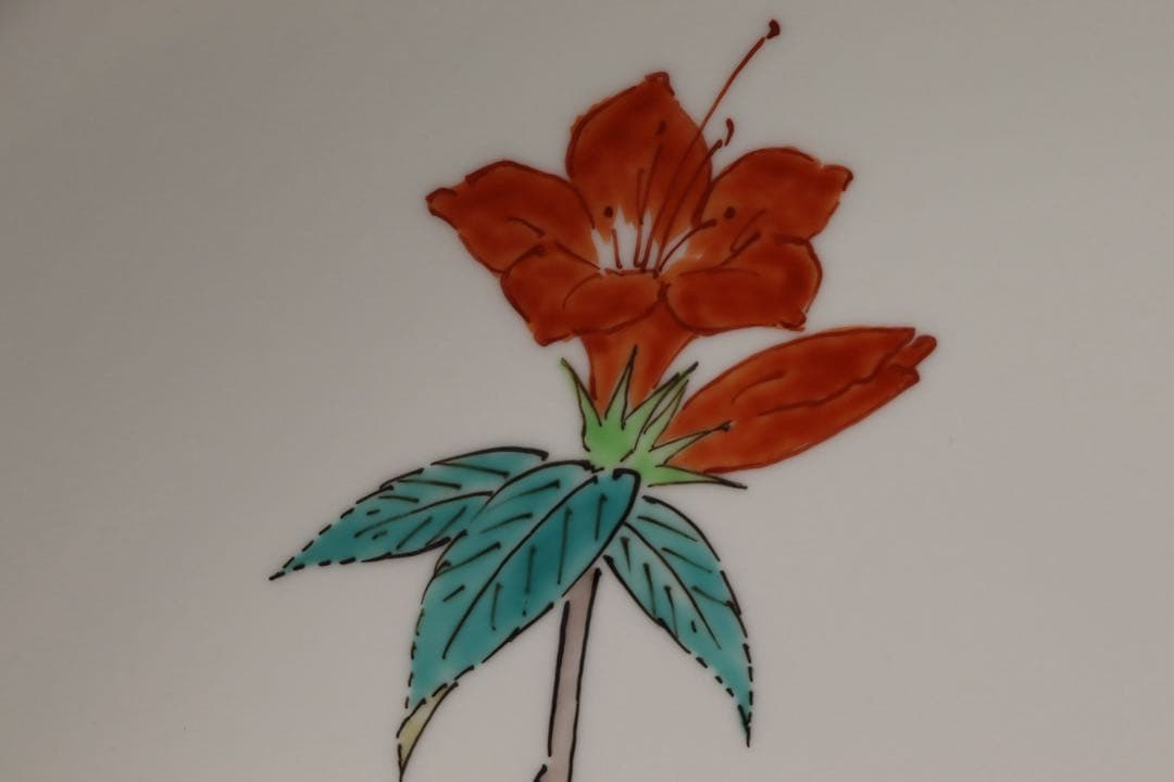 人間国宝 十四代 酒井田柿右衛門 本人作 濁手 山つつじ文皿 共箱 カタログ付き