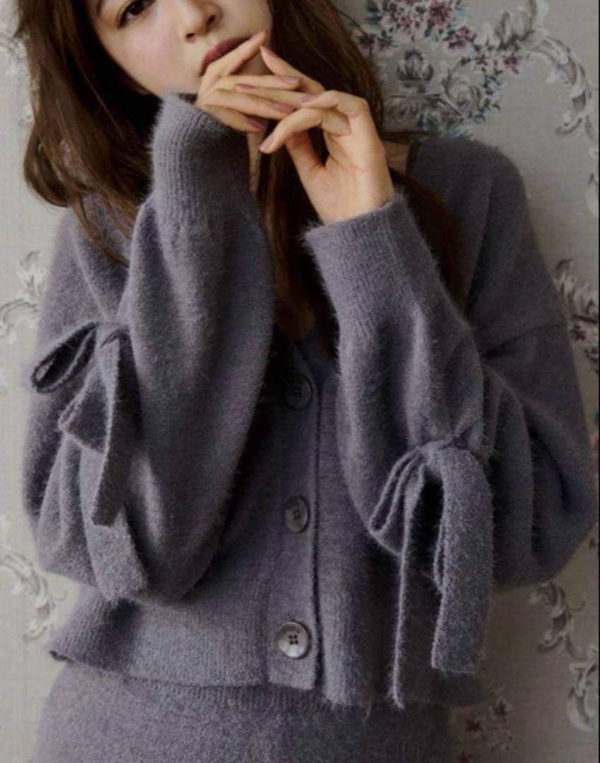 gelato pique/袖リボン付きカーディガン グレー