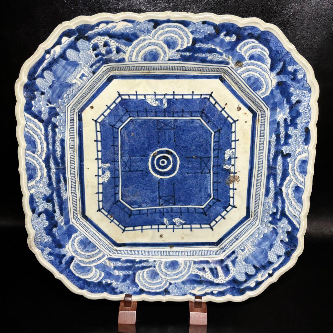 ★時代 陶磁器 江戸期！古伊万里 染付！図変わり 底銘(乾) 大皿1点★