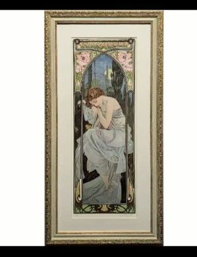 【真作】【美品】アルフォンス・ミュシャ「夜の安らぎ」【販売ギャラリー保証書】