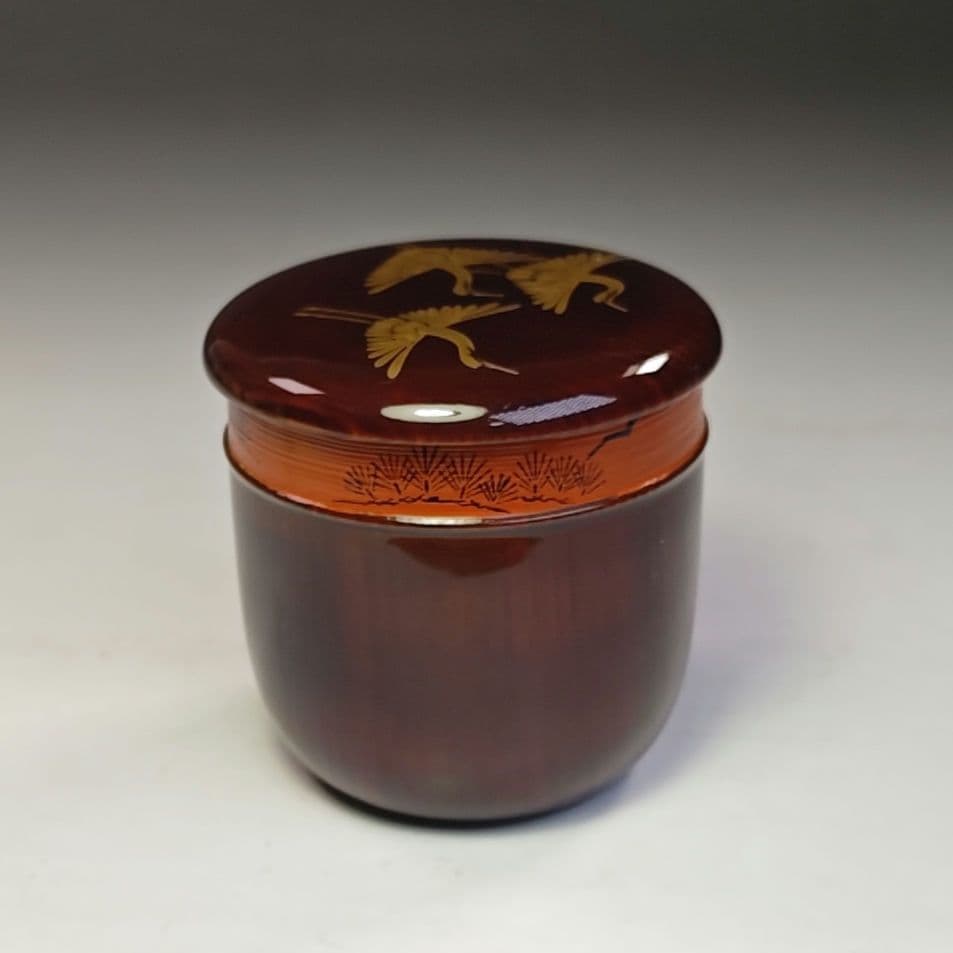 イ778 棗『鶴金蒔絵　棗　共箱』『塗師　峯清作』茶入　茶器　茶道具