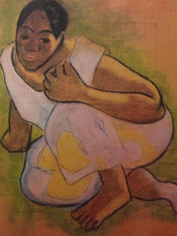 ポール・ゴーギャン、【うずくまる女】、希少な画集画・マット紙