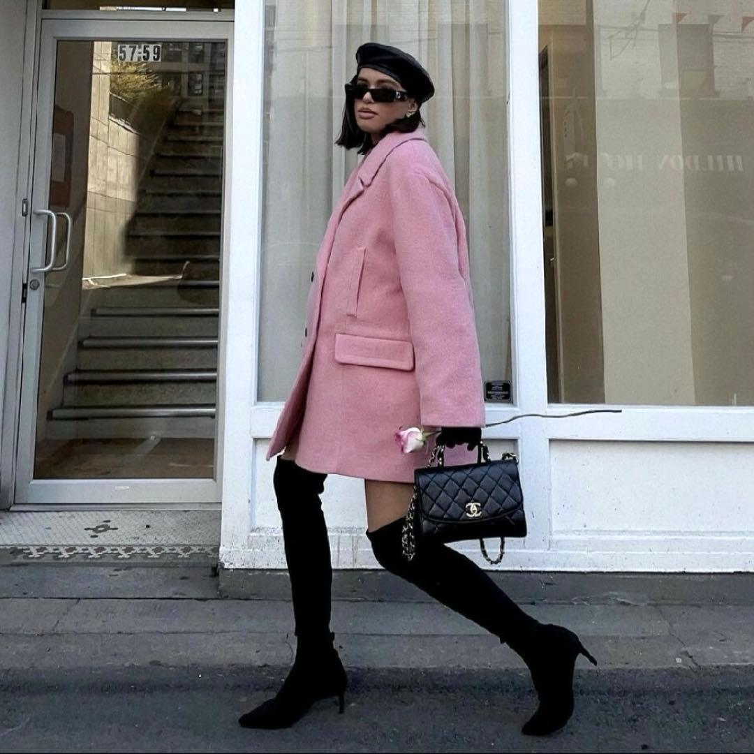 新品 ZARA ザラ ピンク オーバーサイズ ダブルブレストコート M