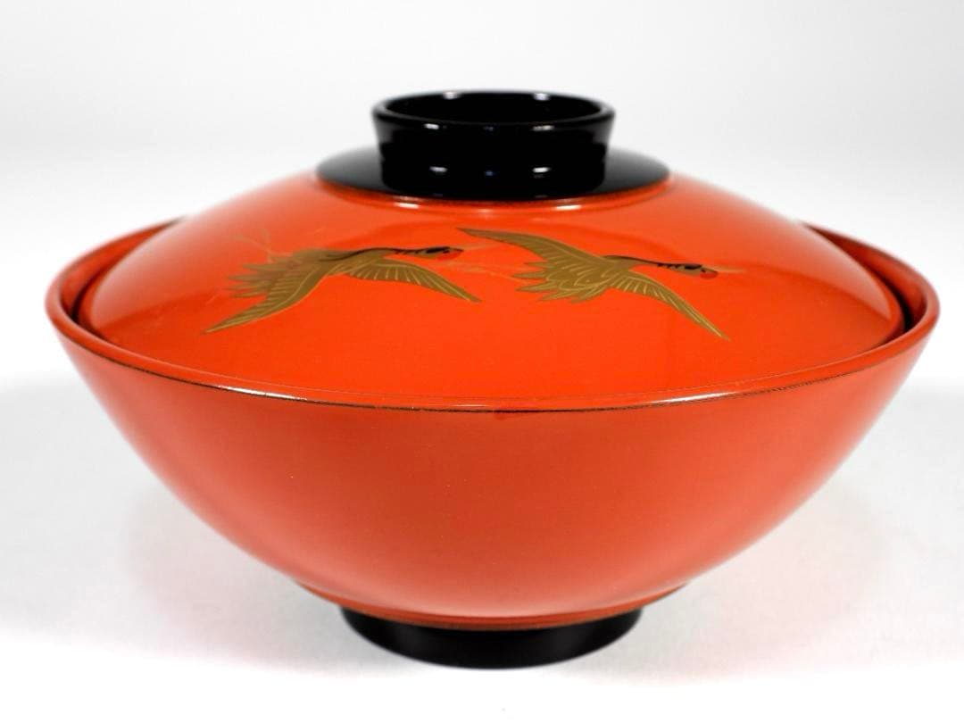 金蒔絵 千羽鶴 煮物椀 5客 木製漆器 天然木 輪島金沢能登 汁椀　蓋碗