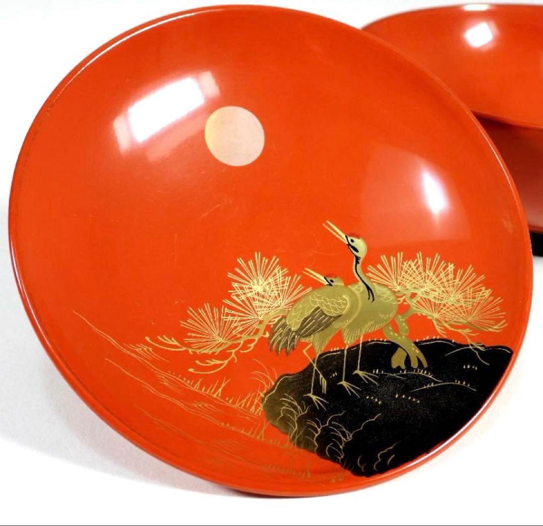 金蒔絵 千羽鶴 煮物椀 5客 木製漆器 天然木 輪島金沢能登 汁椀　蓋碗