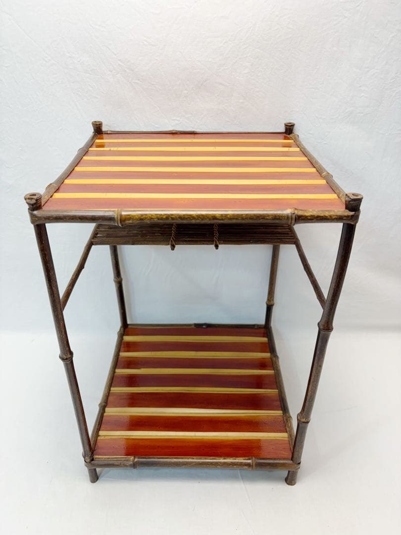 ほぼ未使用 茶道具 綾瀬棚 煎茶棚 黒竹柱 煎茶用二重棚 茶棚 小棚 竹工芸