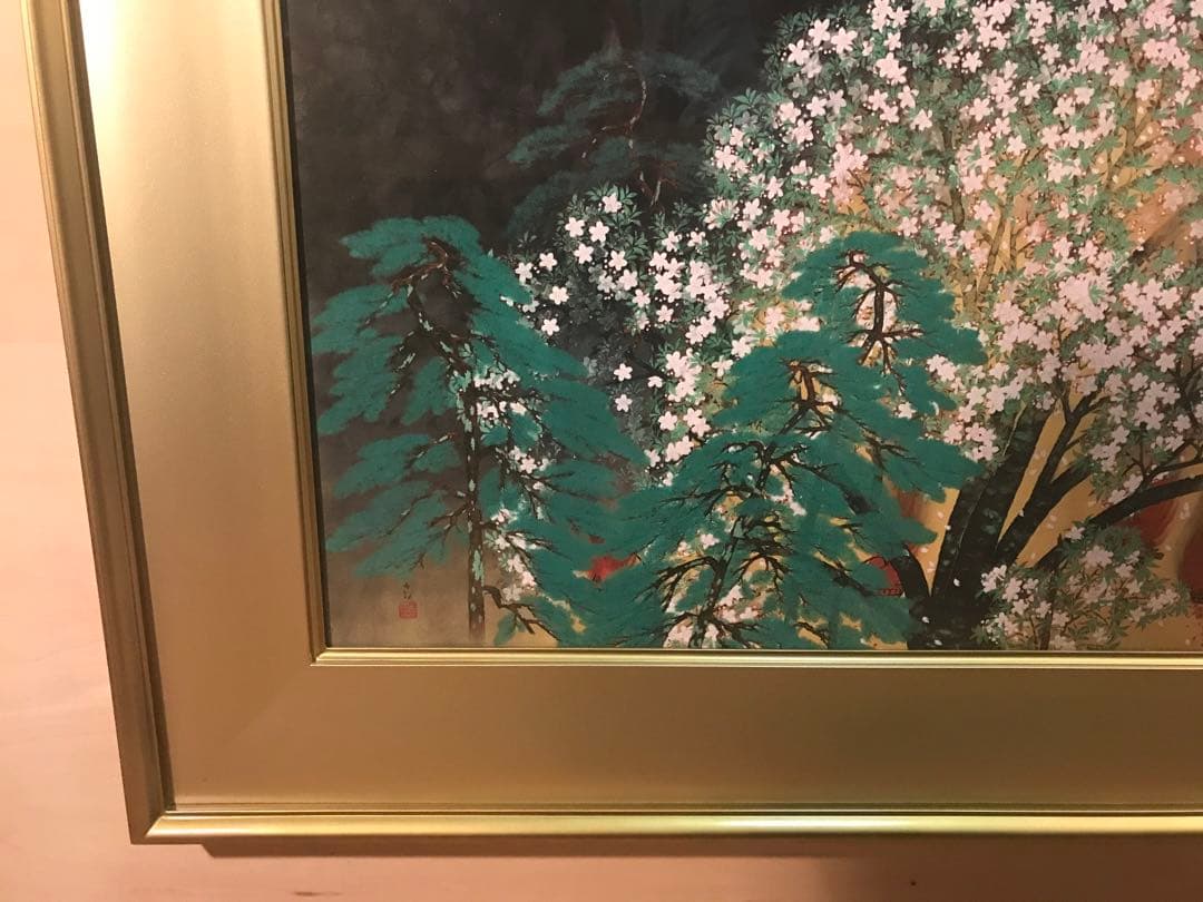 マリさま専用　横山大観　「夜桜・左隻」　工藝画　作品証明シール有り