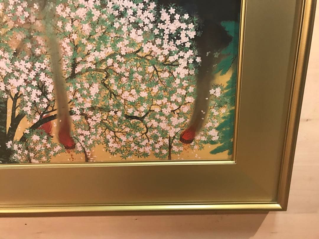 マリさま専用　横山大観　「夜桜・左隻」　工藝画　作品証明シール有り