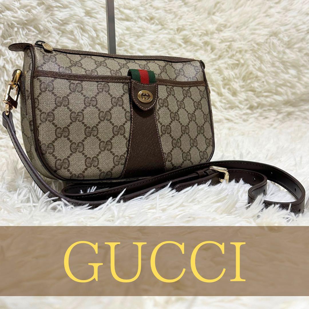 大容量 レア オールドグッチ GG 総柄 レザー ショルダーバッグ PVC ロゴ