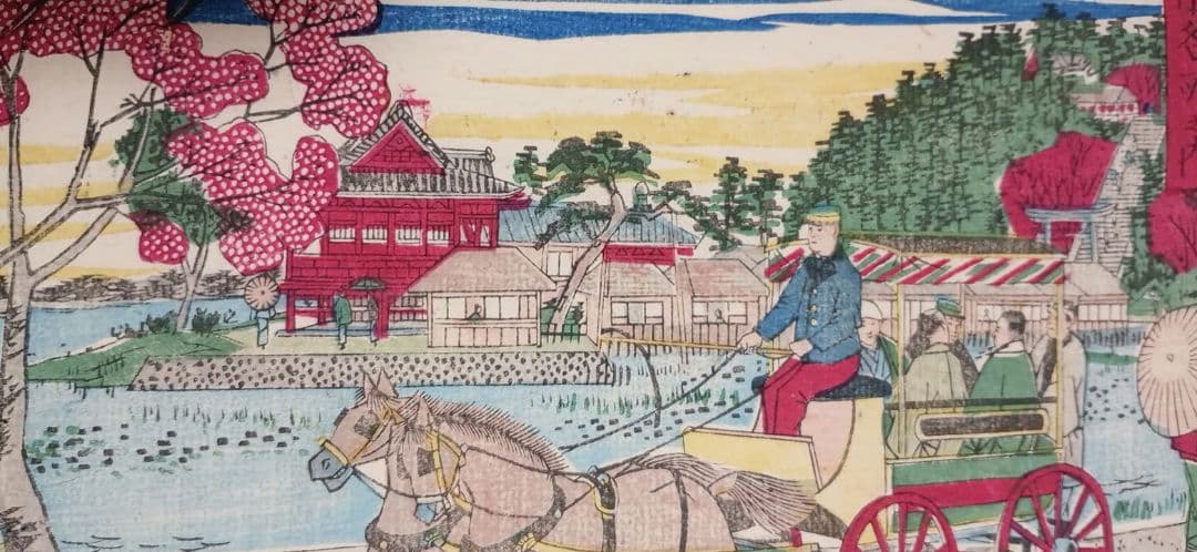 浮世絵版画、東京名所之内（不忍池馬車道)三代歌川広重画、明治12年出版