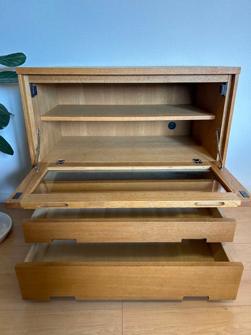 関家具 木製キャビネット W70×D40×H70 ガラス扉付き