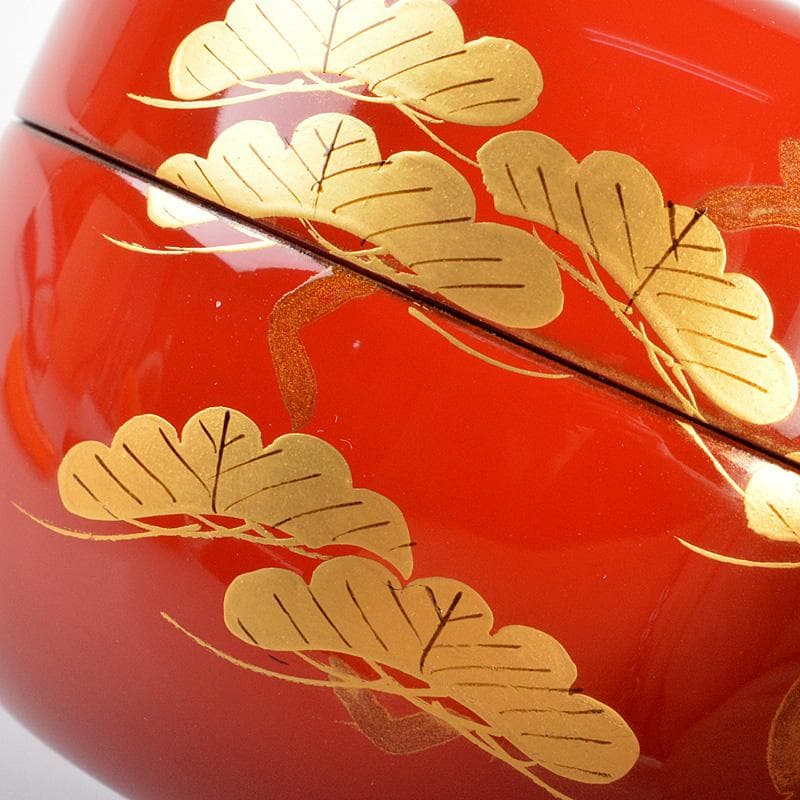 茶道具　朱塗　斎藤宗甫造　松蒔絵　棗　共箱　V　6192