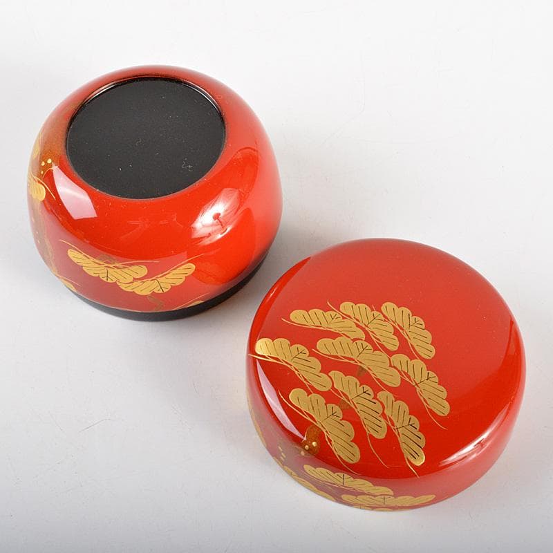 茶道具　朱塗　斎藤宗甫造　松蒔絵　棗　共箱　V　6192