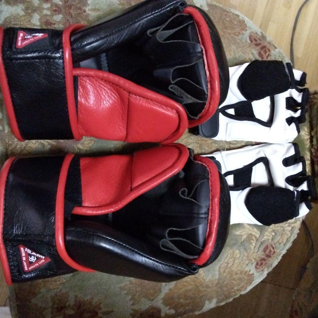 ISAMI 　空手　格闘技　キック　オープンフィンガーグローブ　 黒赤 サイズF