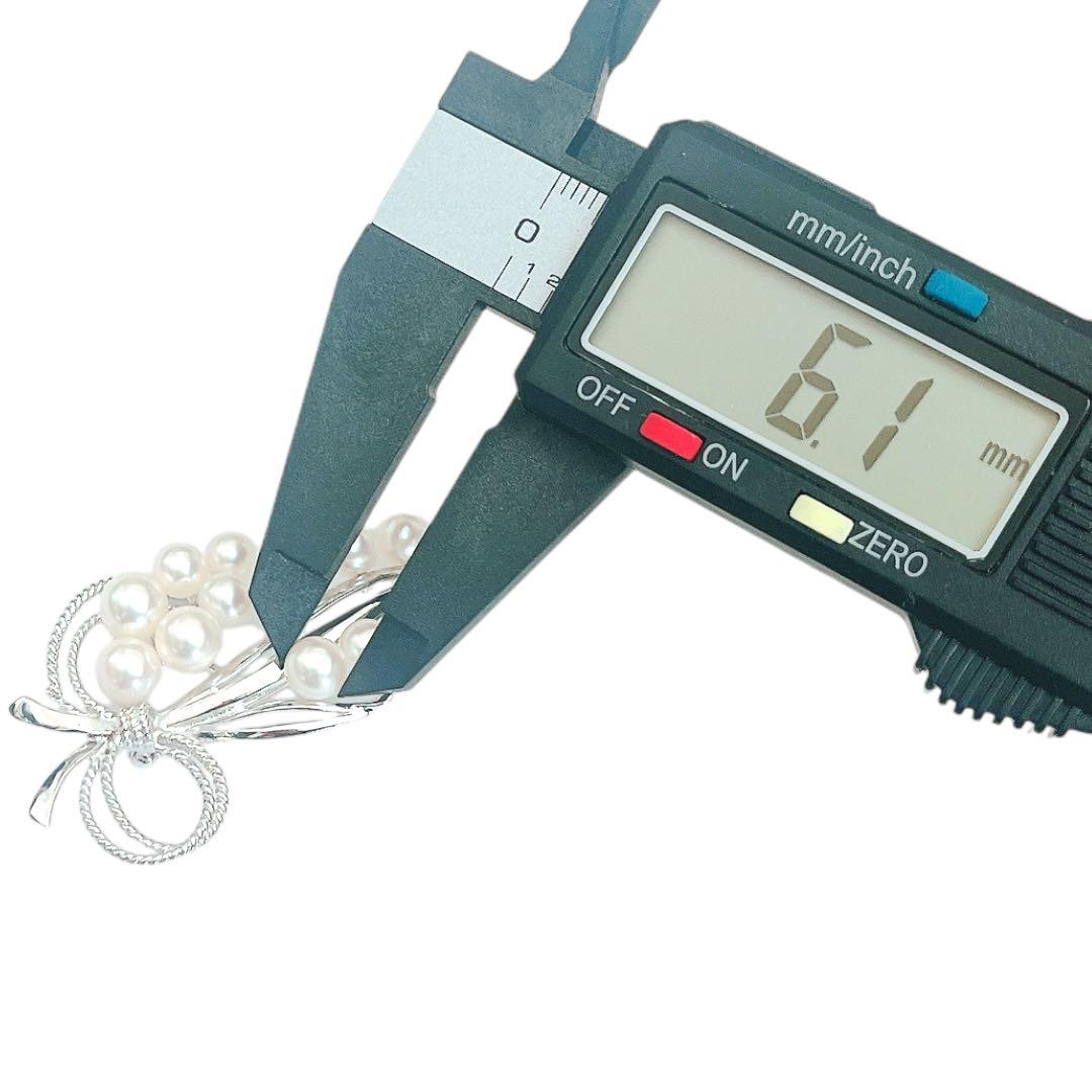 【極美品】MIKIMOTO パールブローチ 11珠 リボン シルバー あこや真珠