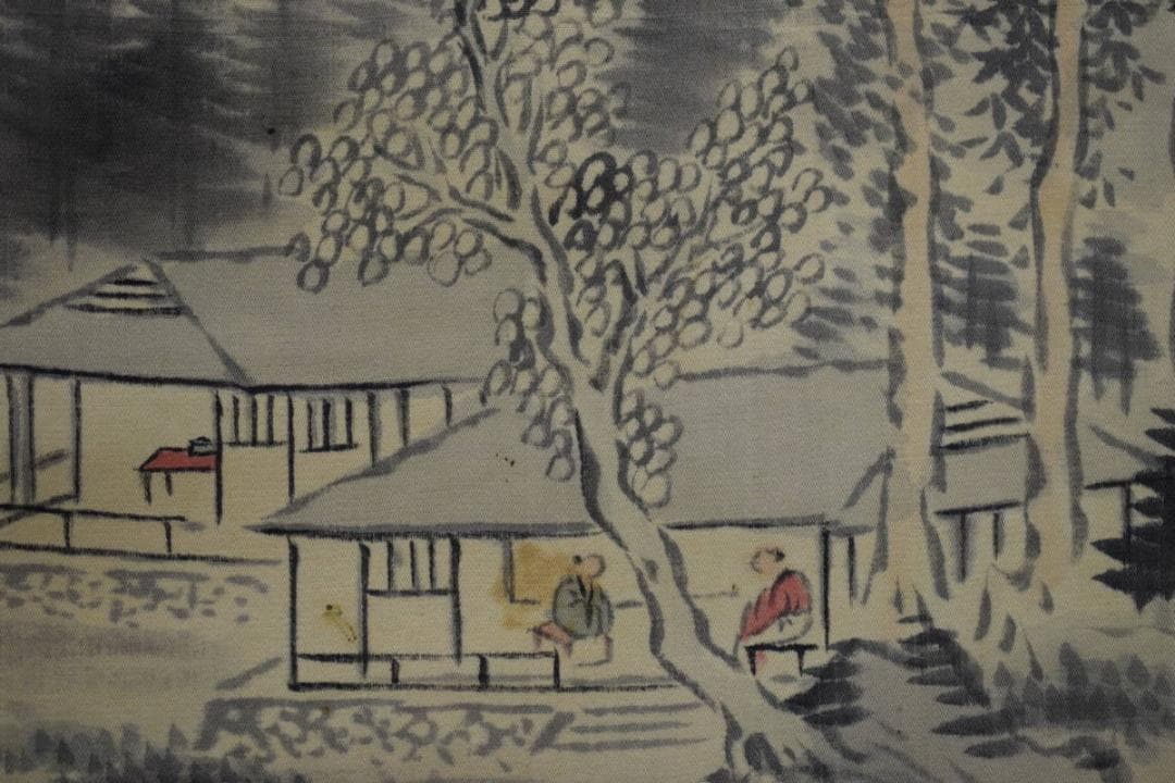 模写/岡田半江/山水画賛/桐合太巻箱付/布袋屋掛軸HG-321