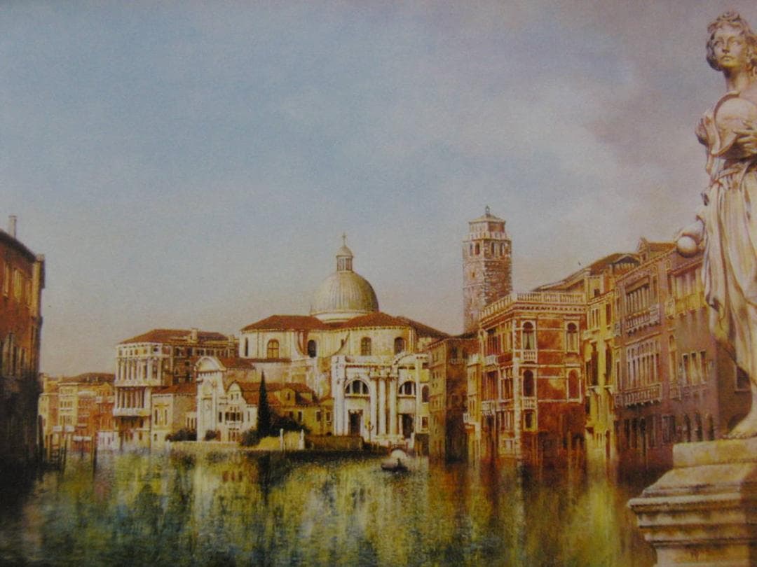 斎藤國靖、【ヴェネツィアにて】、希少な額装用画集より、新品額装付