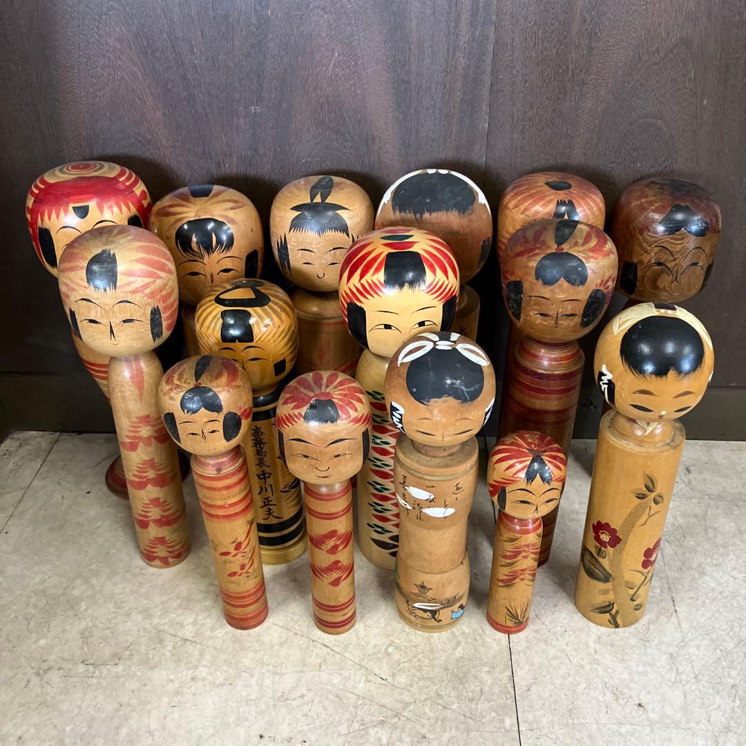 D-3 昭和レトロ 木製 こけし 小芥子 15体セット まとめ売り 日本人形