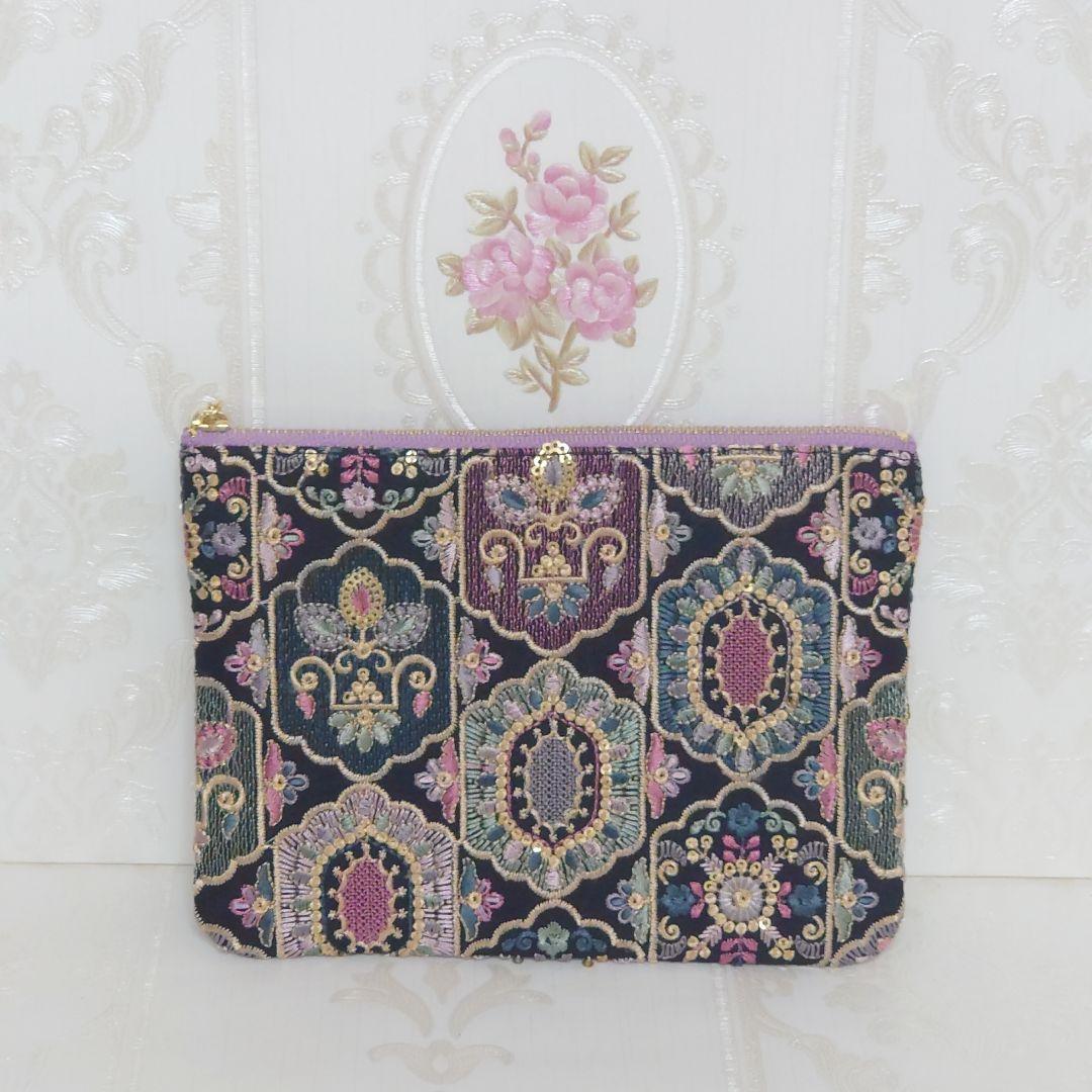 コロ様 インド刺繍生地 ポーチ ハンドメイド