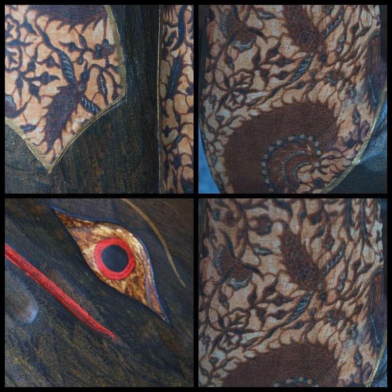 民俗バリ島 職人作品木製一刀彫り大型『イルカ』オブジェ更紗装飾 高147.5cm