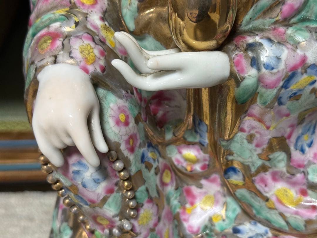 中国　景徳鎮1950年代製　浄瓶観音像　高さ約51.3cm 粉彩　送料込1218