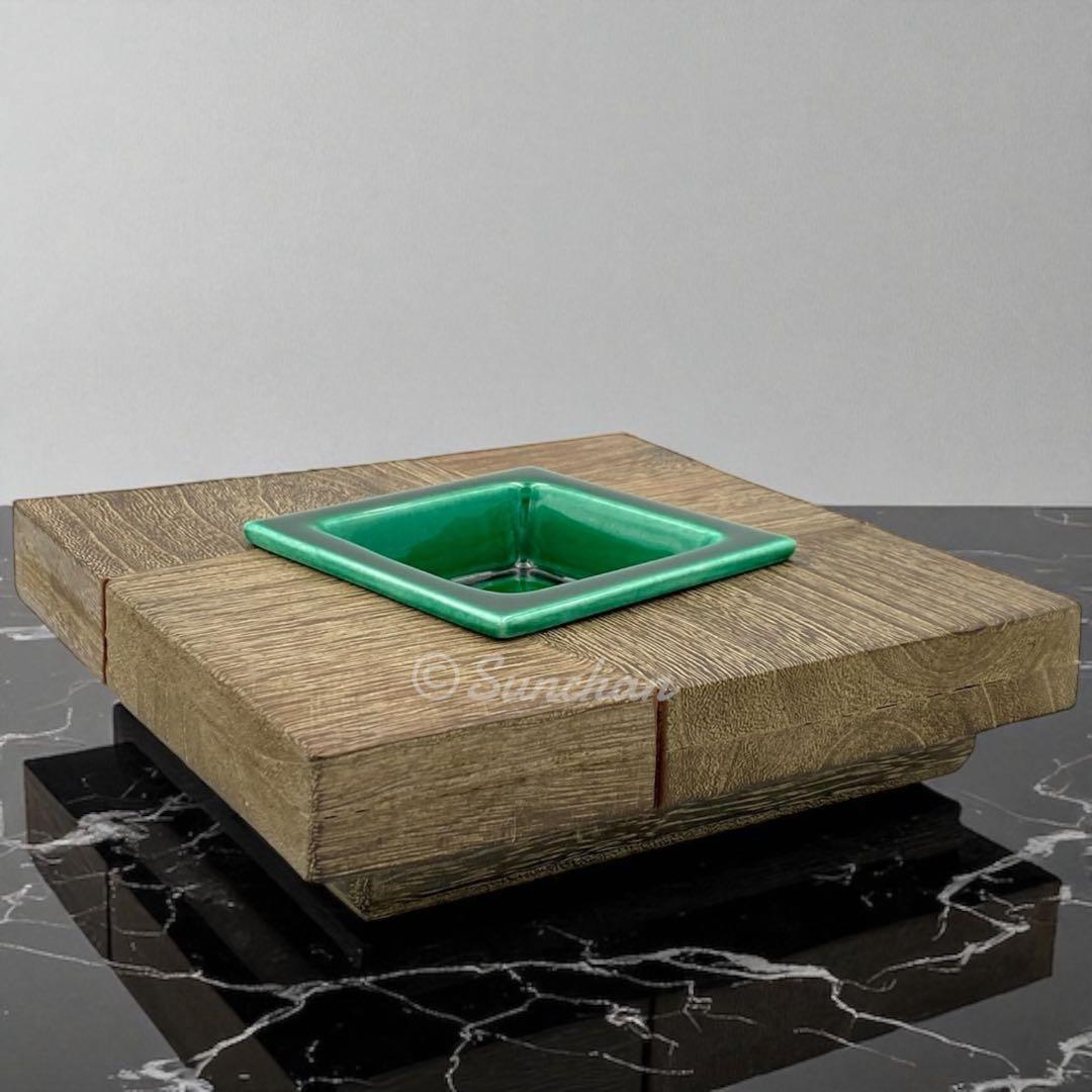 【未使用品】 九谷焼 天然木工芸と九谷焼陶磁器の灰皿 古美術品 骨董品 高島屋