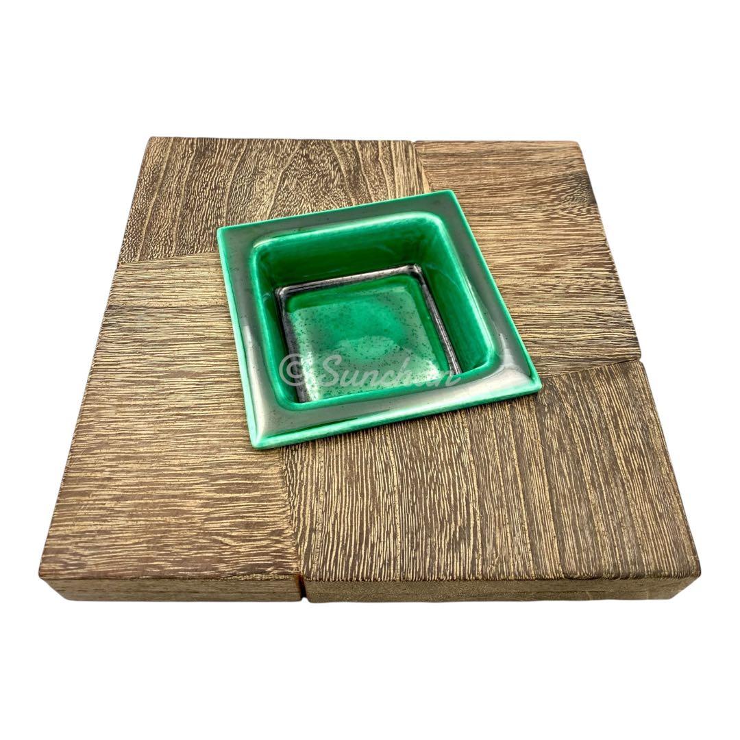 【未使用品】 九谷焼 天然木工芸と九谷焼陶磁器の灰皿 古美術品 骨董品 高島屋