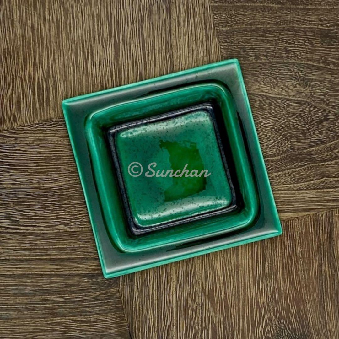 【未使用品】 九谷焼 天然木工芸と九谷焼陶磁器の灰皿 古美術品 骨董品 高島屋