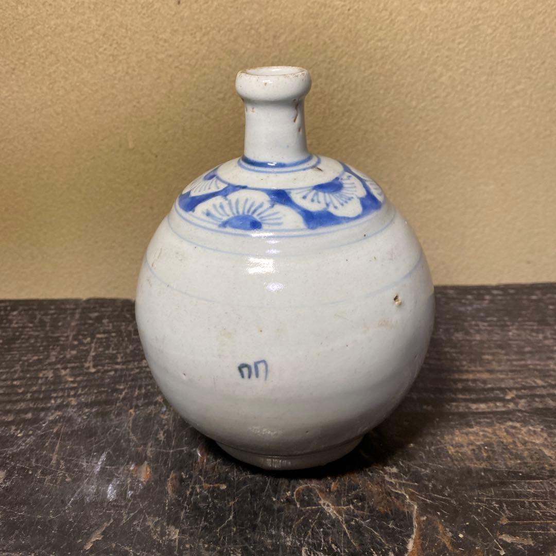 江戸時代　染付波千鳥丸徳利14.5cm10cm