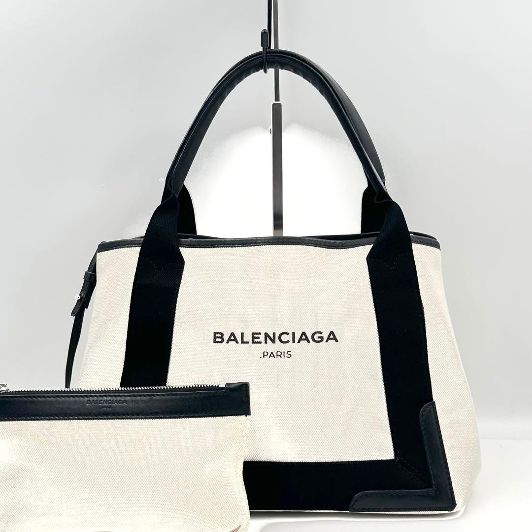 《美品》BALENCIAGA ネイビーカバスS ハンドバッグ ポーチ付