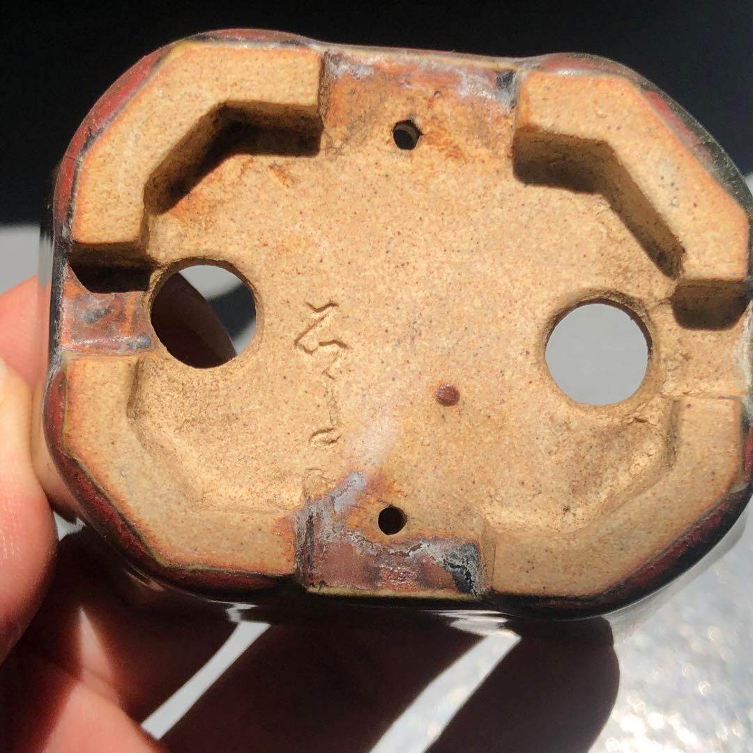 436.正子 窯変織布釉切角長方 盆栽鉢 7.6*6*3.7cm