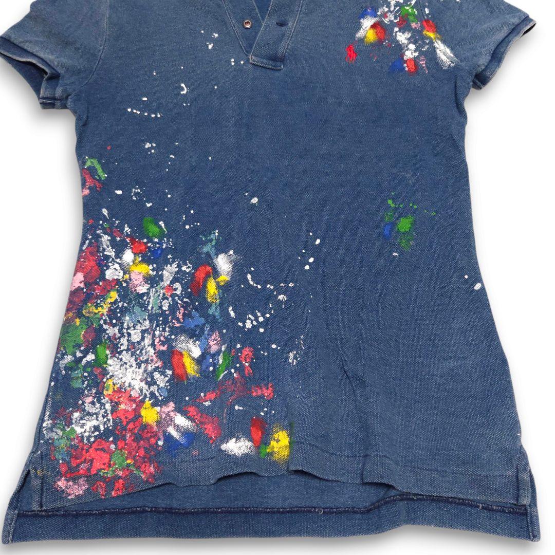 ポロラルフローレン 半袖 デニムポロシャツ ヴィンテージ加工 ペイント 極美品