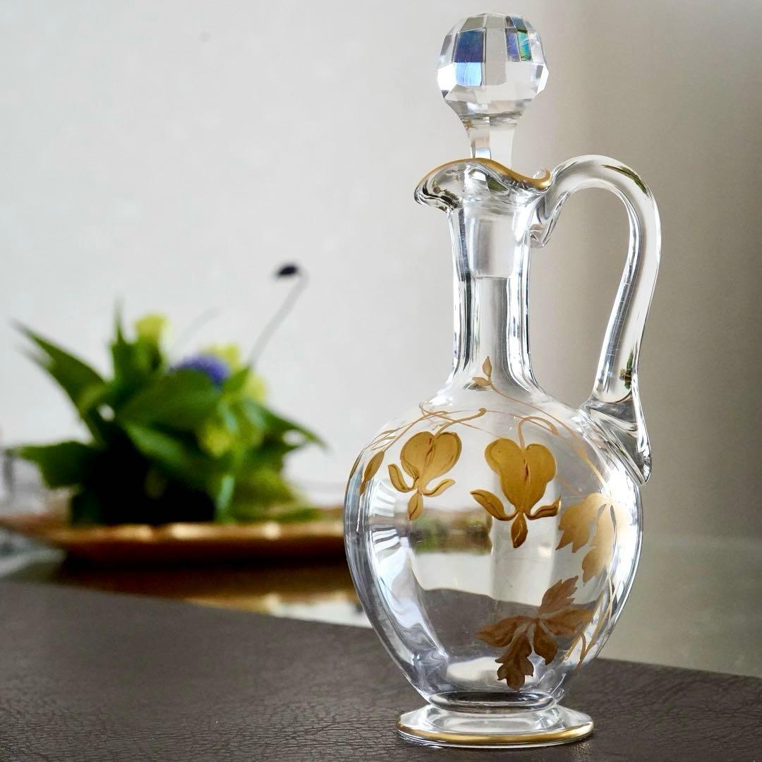 24金＆エナメル彩★オールドバカラ★ジャポニズム★取っ手付きデカンタ★希少サイズ