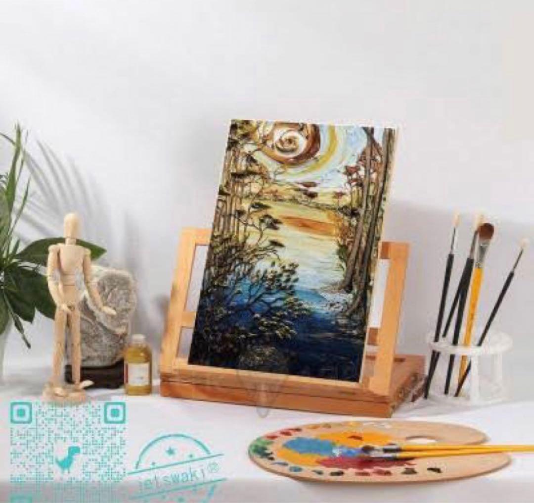 ⭐︎デスク本描き油絵⭐︎模写/F4キャンバス・台付/ゴッホ『糸杉と星の見える道』