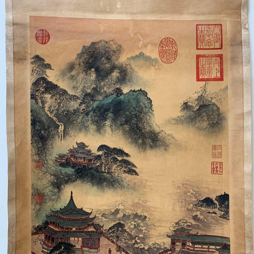 清国　大型　古美術　乾隆三希堂封印　名家 【仇英 】 氏の書卷绘　掛け軸　美術品