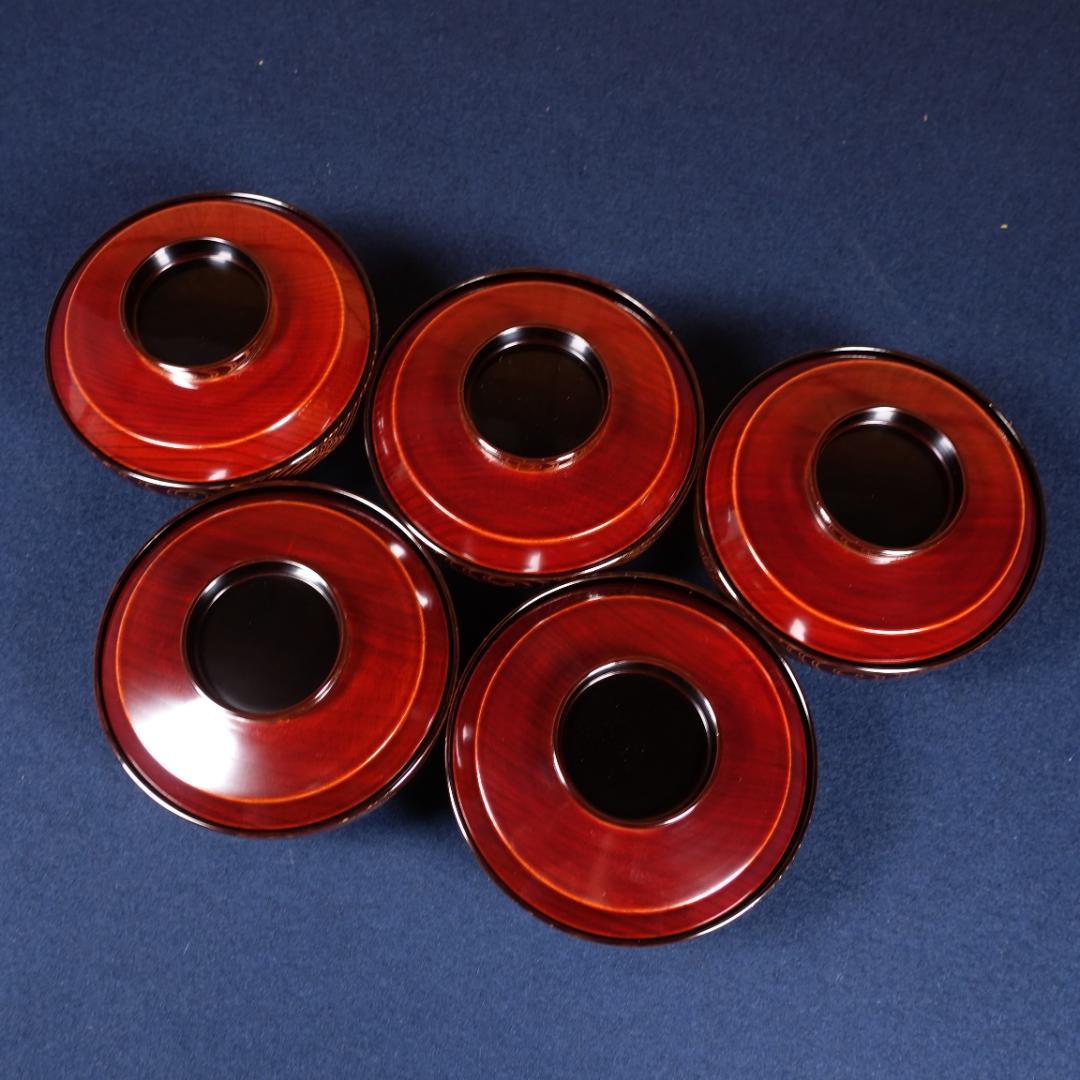 京漆匠 平安象彦 木地 内黒塗 波蒔絵 煮物椀 5客 共箱