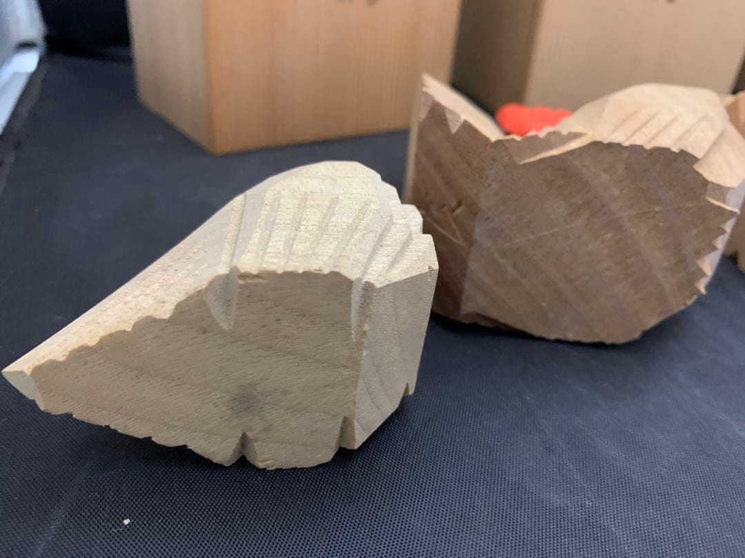 一刀彫師 中村良記作 干支の置物 酉 神鶏 雄雌2羽セット×2/ 1羽　共箱
