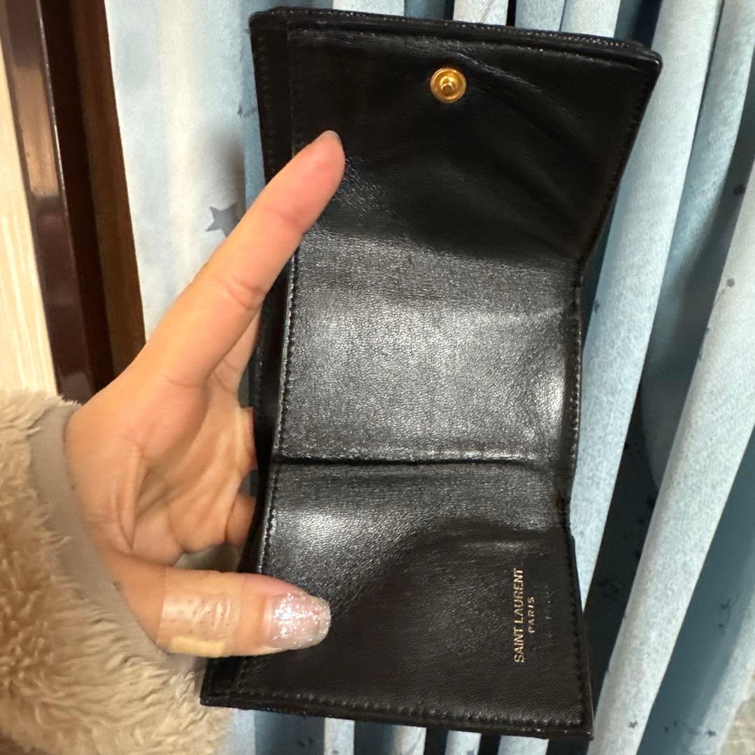 YSL ブラック 三つ折り財布 キルティング